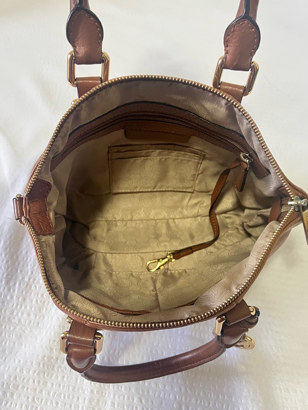 Michael Kors Cognac Pebbled Leather Satchel with Gold Hardware - Picture 10 of 12